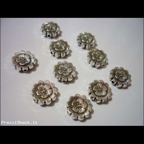 12 perle distanziali Fiore mm 11 x 3 argento tibetano