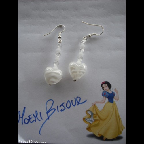 orecchini pendenti cuore swarovski perle vetro scopp bianco