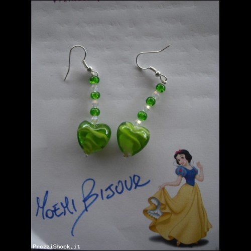 orecchini pendenti cuore swarovski perle vetro scopp verde