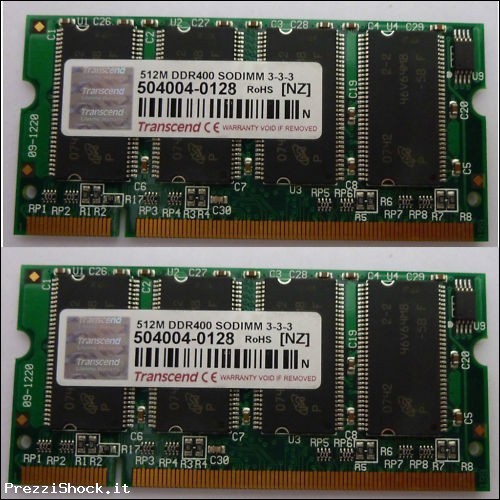 N.2 Memoria Ram Transcend - 512MB DDR400 totale 1024MB