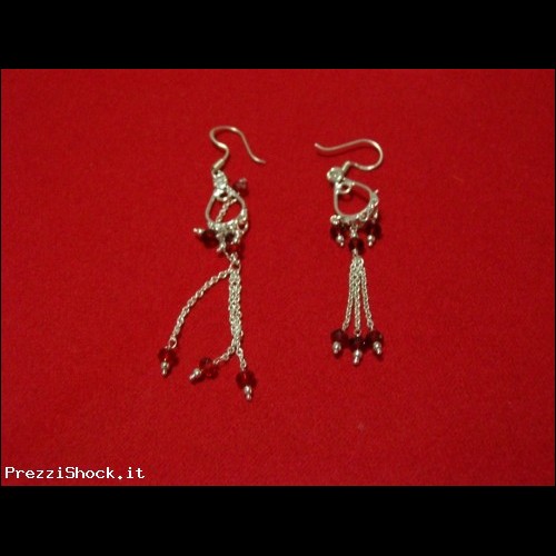 Orecchini pendenti in argento con swarosky rosso H 7cm appro