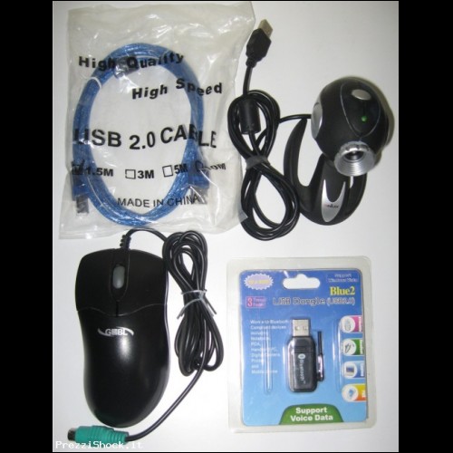 Mouse - Webcam - Bluetooth USB - Cavo USB A-B - Cavo alim.
