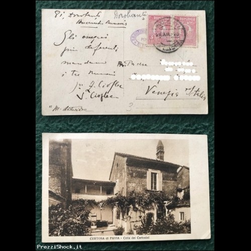Cartolina - CERTOSA DI PAVIA - Spedita da ROMANIA 1920