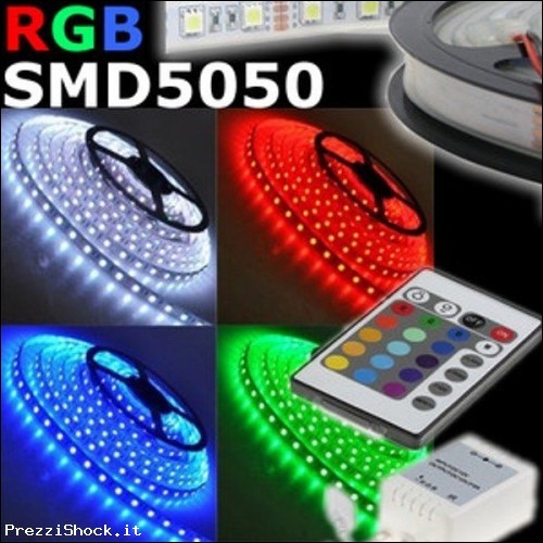 BOBINA STRISCIA 300 LED MULTICOLORE 5MT STRIP RGB SMD 5050