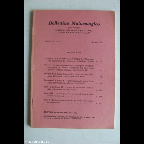 Bollettino Malacologico - Anno XVII N. 7-8 1981