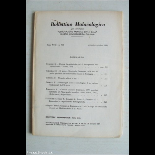 Bollettino Malacologico - Anno XVII N. 9-10 1981