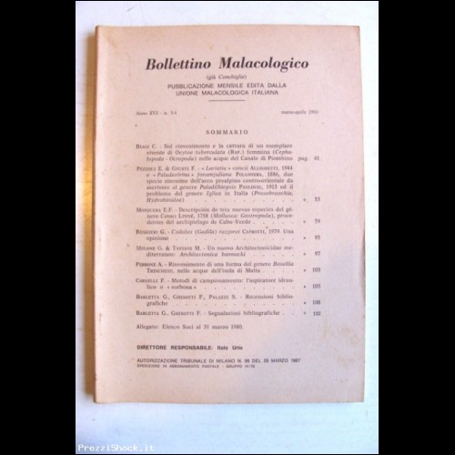 Bollettino Malacologico - Anno XVI N. 3-4 1980