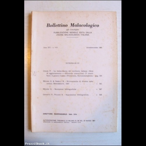 Bollettino Malacologico - Anno XVI N. 9-10 1980