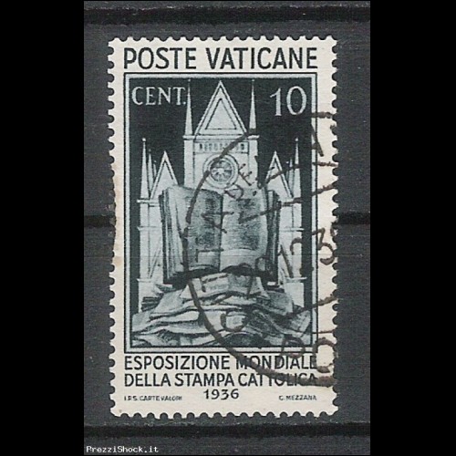 1936 Vaticano - stampa cattolica cent 10 - USATO integro