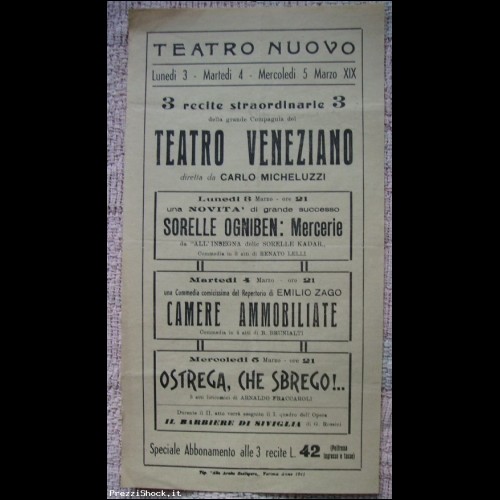 MANIFESTO LOCANDINA POSTER COMPAGNIA DI RECITE A VERONA 1941