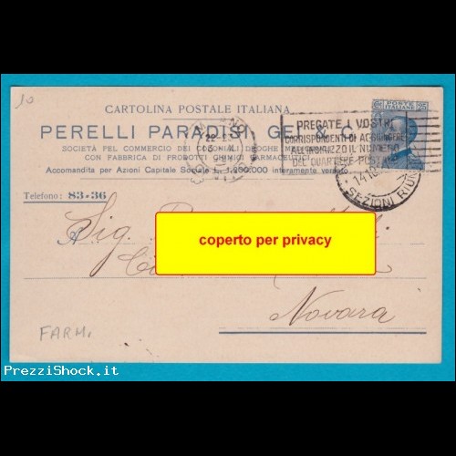 1921 - Milano - commerciale con targhetta - storia postale