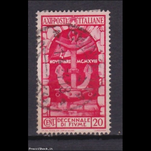 1934 - decennale di Fiume - cent 20 - USATO