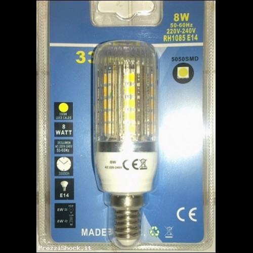 Lampada E14 - 33 led grandi - Luce Calda - 8W (10pz)
