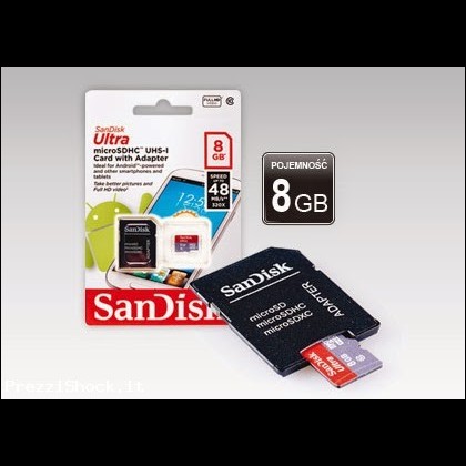 MICRO SDHC 8 GB CLASSE 10 "SAN DISK" ORIGINALE+ADATTATORE SD