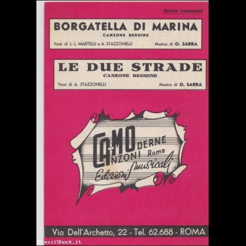 1950 spartito - Borgatella di Marina BEGUINE - le due strade