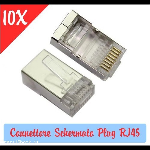 10X Pezzi Connettore Schermato Plug RJ45 per Cavi di rete