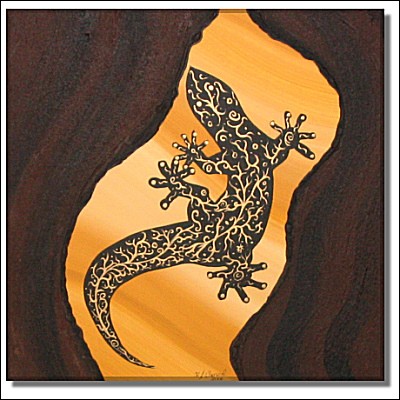 Warwel ~ Gecko II ~ Quadri 50 cm x 50 cm ~ -Struttura & ORO