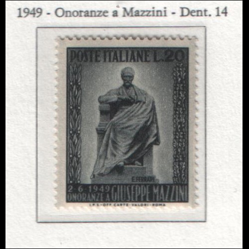 1949 Italia Inaugurazione monumento dedicato a Mazzini **MNH