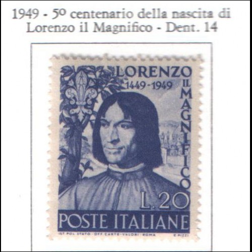 1949 Italia 5 centenario nascita di Lorenzo il Magnifico **