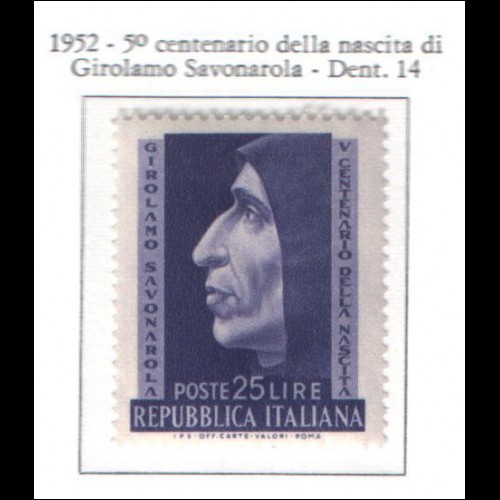 1952 ITALIA Savonarola NUOVO **
