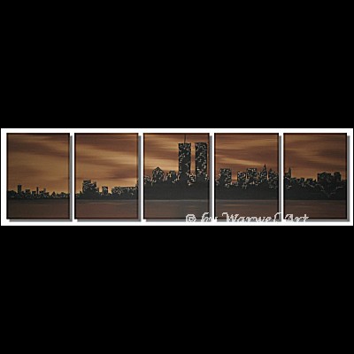 New York Skyline ~ 5 Quadri 40x160cm ~ ORO ~