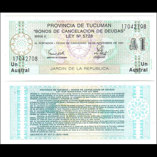 BANCONOTA - 1 Austral Buono Cancellazione Debito - ARGENTINA