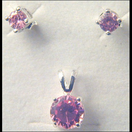 Set Pendente + Orecchini Argento con Diamanti Zirconi Rosa