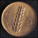 ITALIA REGNO 1921 - 5 centesimi spiga - SPL