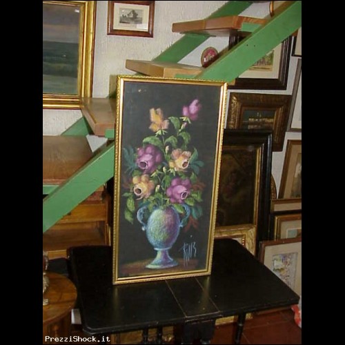 pastello italiano degli anni \'50 firmato C. Fiori vaso fiori