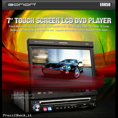  	 AUTORADIO LCD 7" 1 DIN TOUCH SCREEN TV DIVX DVD MP3 RDS
