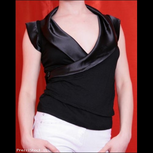Top abito donna nero effetto raso maglietta made in france