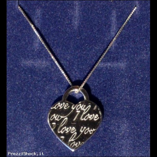 Cuore in argento in stile tiffany con inciso "I love you"