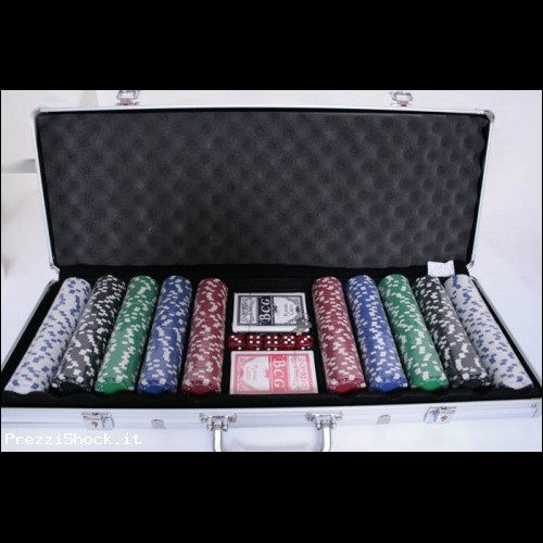 Poker kit 500 chips fiches + 2 mazzi carte Poker +