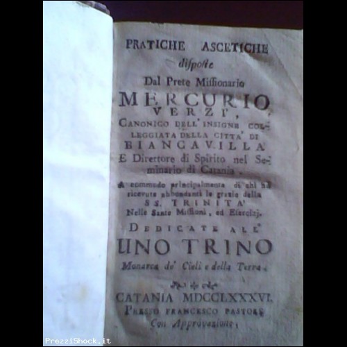 Antico Libro Pratiche Ascetiche Prete Missionario MERCURIO V
