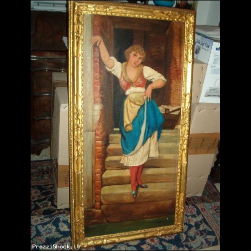 Bellissima quadro antico con donna dell'800 97x45cm