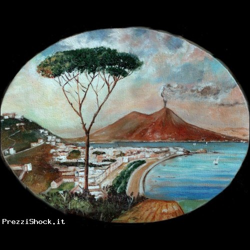 dipinto olio su tela ovale golfo napoli