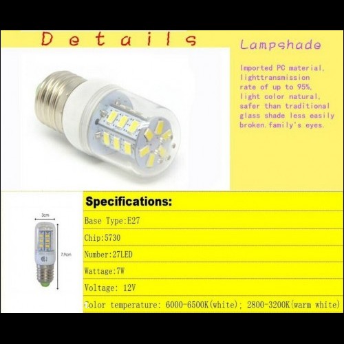 3 lampadine led E27 12v 7w luce fredda bianca panello solare