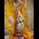 Elefante stilizzato legno Albesia decorato dorato anticato