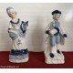 COPPIA STATUINE CERAMICA / PORCELLANA BLU BIANCO