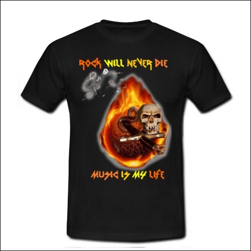 Rock will never die T-SHIRT I LOVE MUSIC Metal Skull teschio