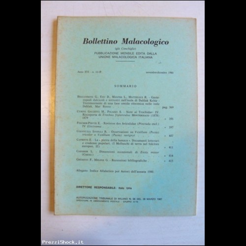 Bollettino Malacologico - Anno XVI N. 11-12 1980