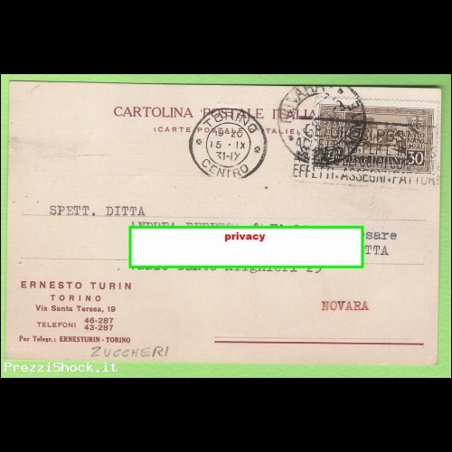 1931 - Torino - commerciale con targhetta - storia postale