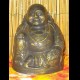 Buddha felice in terracotta decorata dorata anticata
