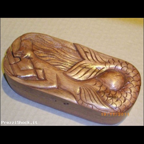 Sirena puzzle box in legno Suar intagliato