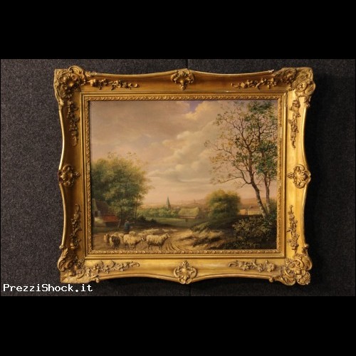Dipinto fiammingo firmato "Kluyver" paesaggio del XIX secolo