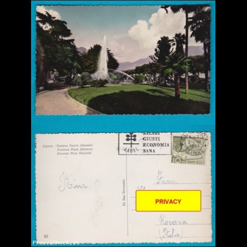 Svizzera Lugano - fontana piazza Manzoni - FP VG 1956