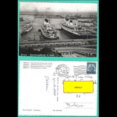 GENOVA supertransatlantici in porto, rimorchiatore - VG 1949