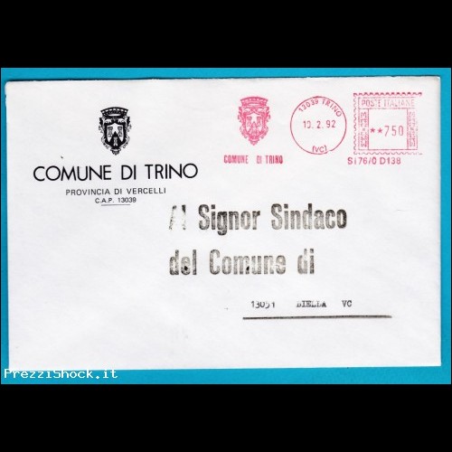 1992 Comuni Comune di Trino affrancatura meccanica rossa