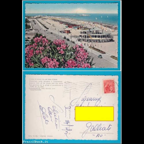 Rimini - spiaggia e lungomare -  viaggiata 1957