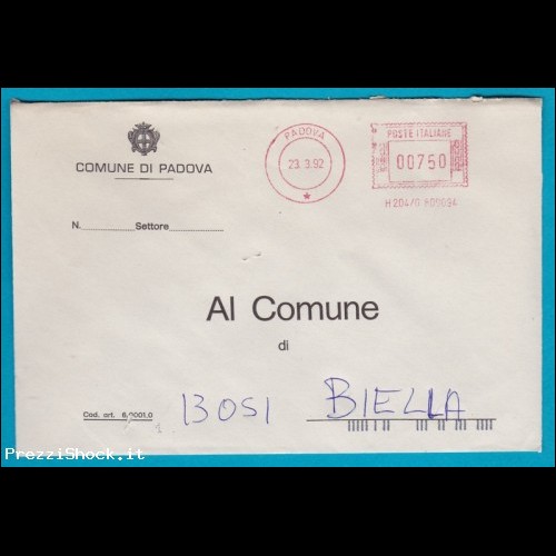 1992 Comuni Comune di Padova affrancatura meccanica rossa